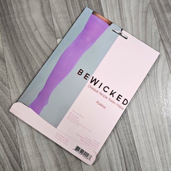 Be Wicked Colorful Opaque Nylon Thigh Highs Stockings, Purple, One Size - Picture 3 of 4